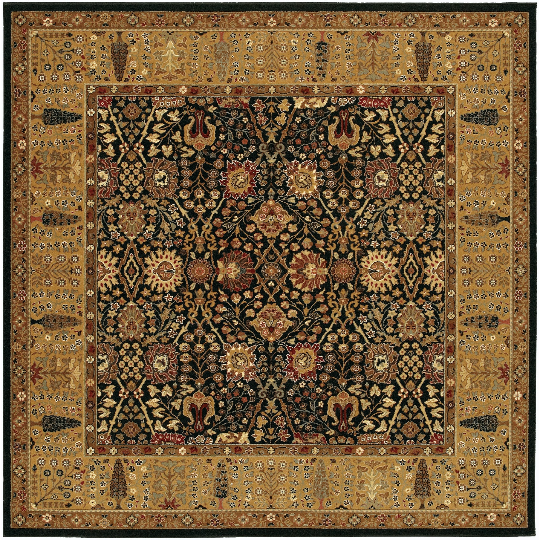 Royal Kashimar Cypress Garden Black/ Deep Maple Rug (66 Square)