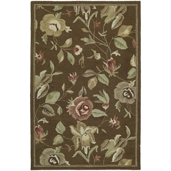 Hand-Tufted Lawrence Brown Floral Wool Rug (7'6 x 9') - 7'6 x 9'