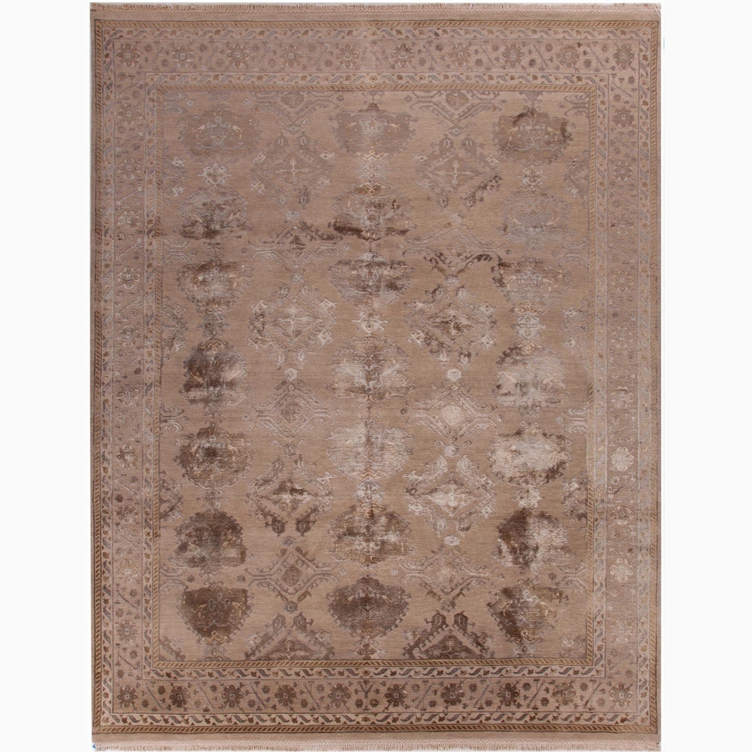 Hand made Oriental Pattern Taupe/ Gray Wool/ Silk Rug (2x3)