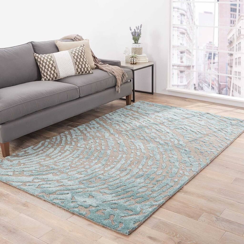 Imprint Handmade Abstract Gray/ Teal Area Rug (9' X 12') - 8'10" x 11'9"