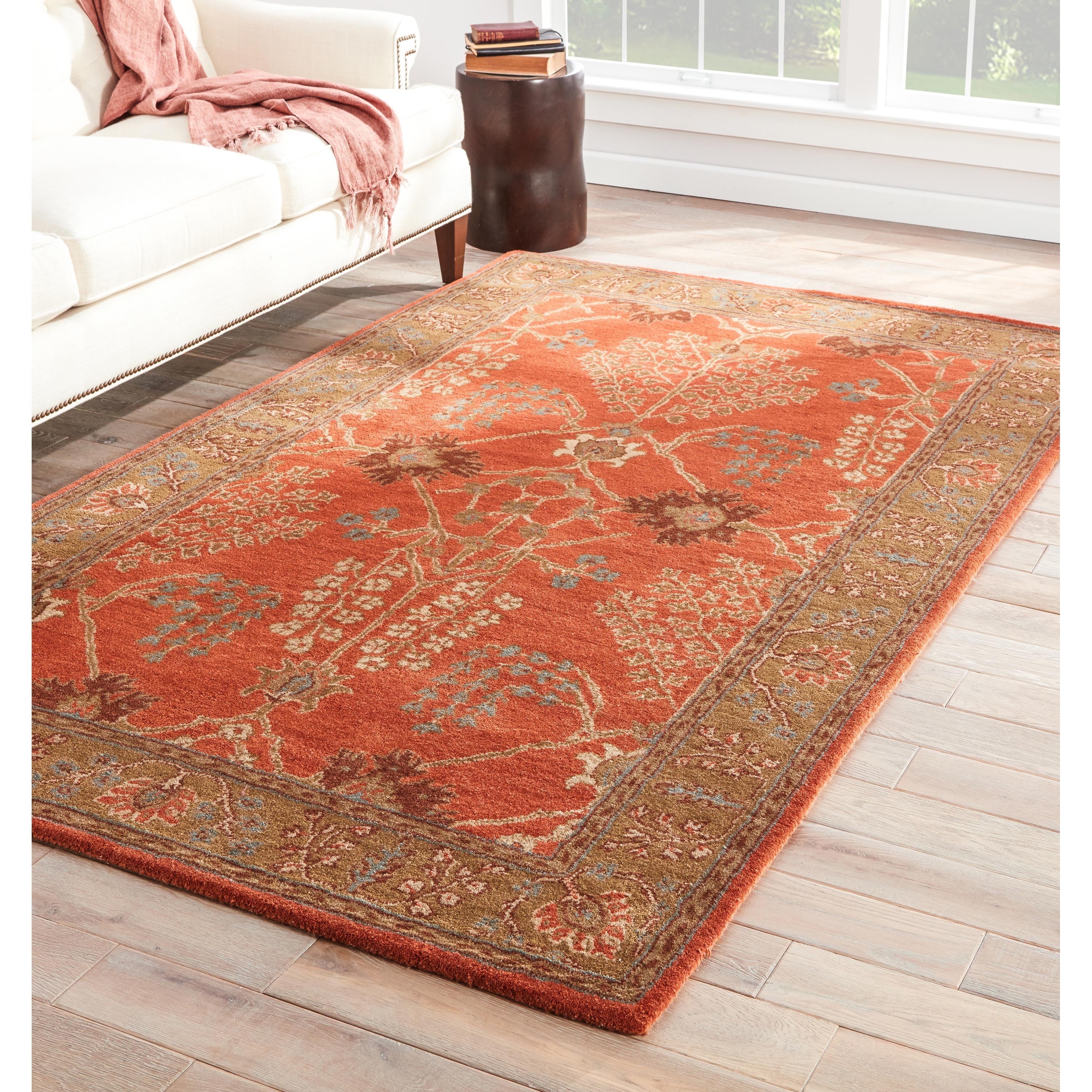 Hand made Arts And Craft Pattern Orange/ Brown Wool Rug (9x12)