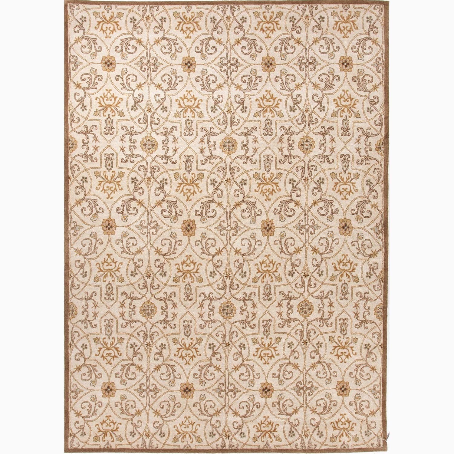 Hand made Arts And Craft Pattern Taupe/ Orange Wool Rug (8x10)