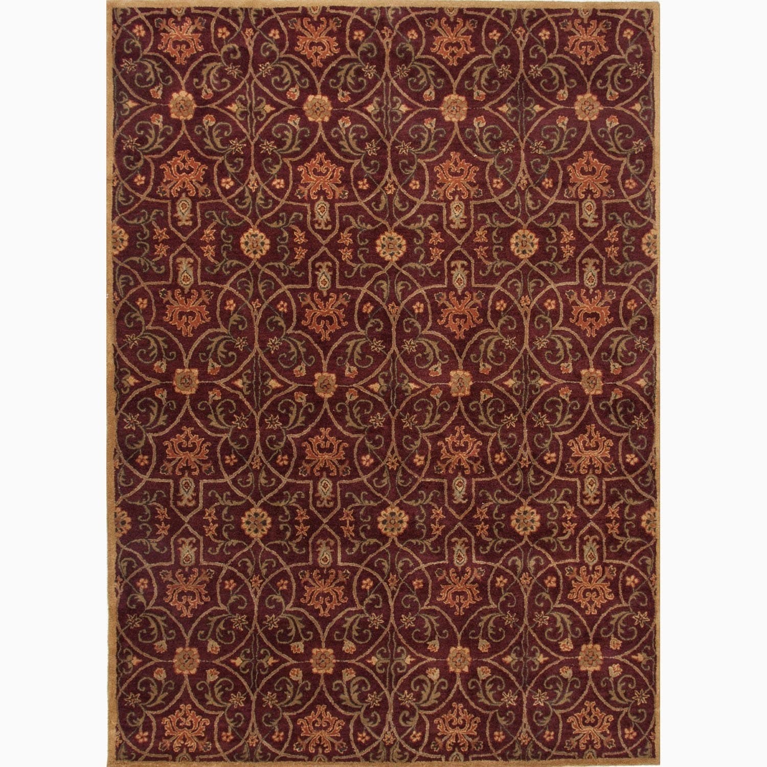 Hand made Arts And Craft Pattern Red/ Orange Wool Rug (8x10)