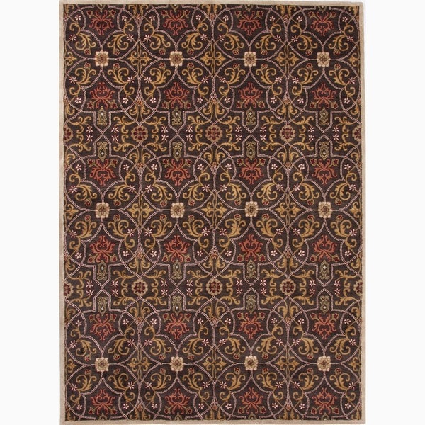 HandMade Arts and Craft Pattern Brown/ Yellow Wool Rug