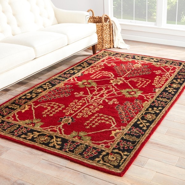 Maison Rouge Auden Handmade Floral Red/ Black Area Rug (9' x 12') - 9' x 12'