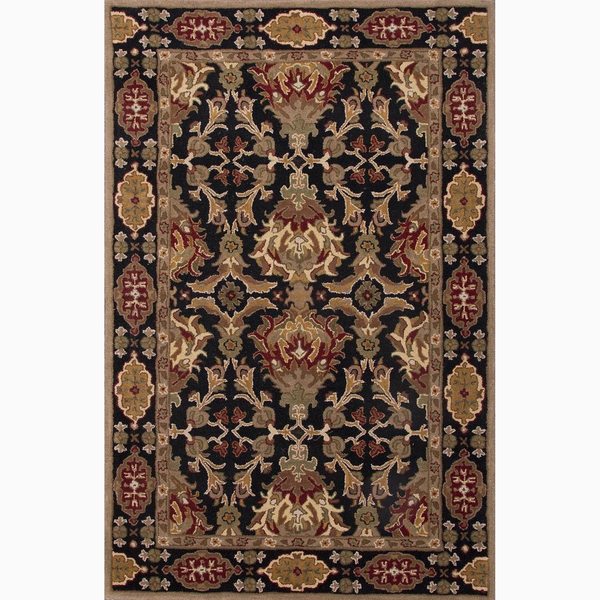 Croix Handmade Damask Black/ Red Area Rug (5' X 8') - 5' x 8'