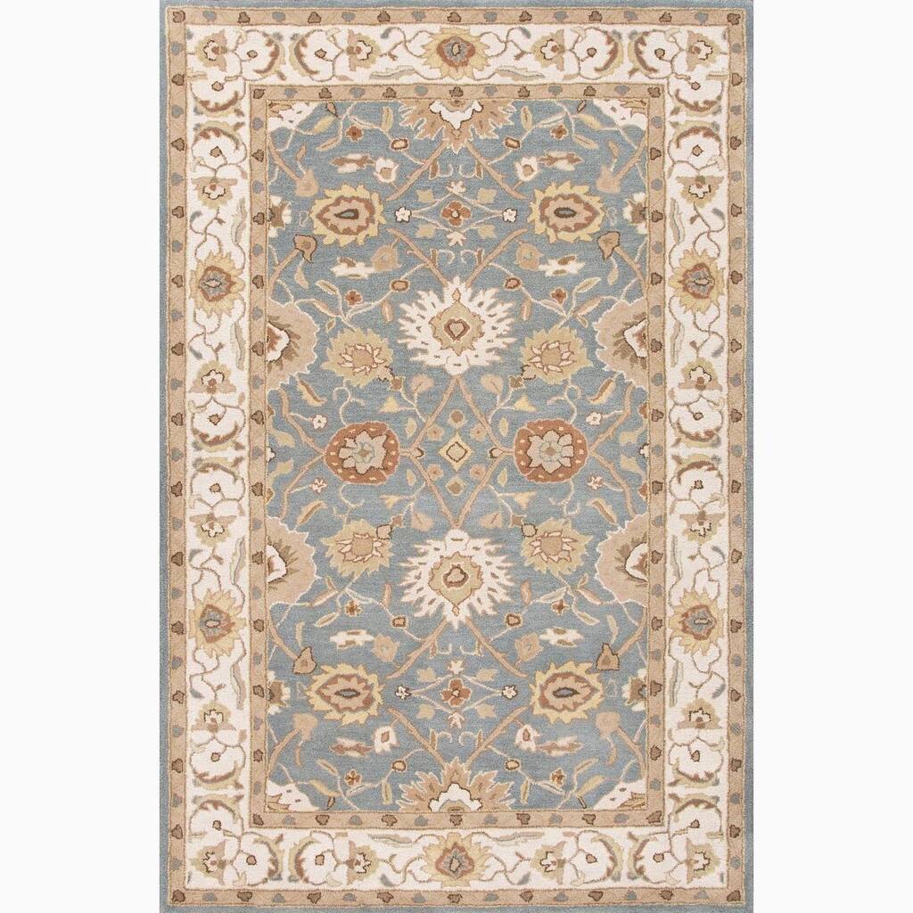 Calla Handmade Floral Blue/ Tan Area Rug (8' X 10') - 8' x 10'/Surplus