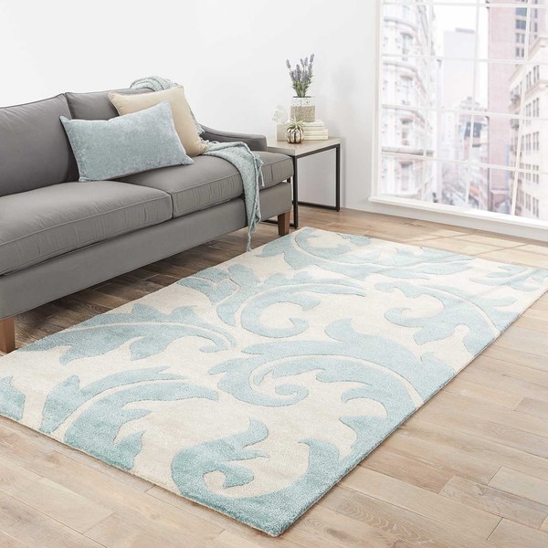 Damasse Handmade Damask Gray/ Blue Area Rug (9' X 12') - 8'10" x 11'9"