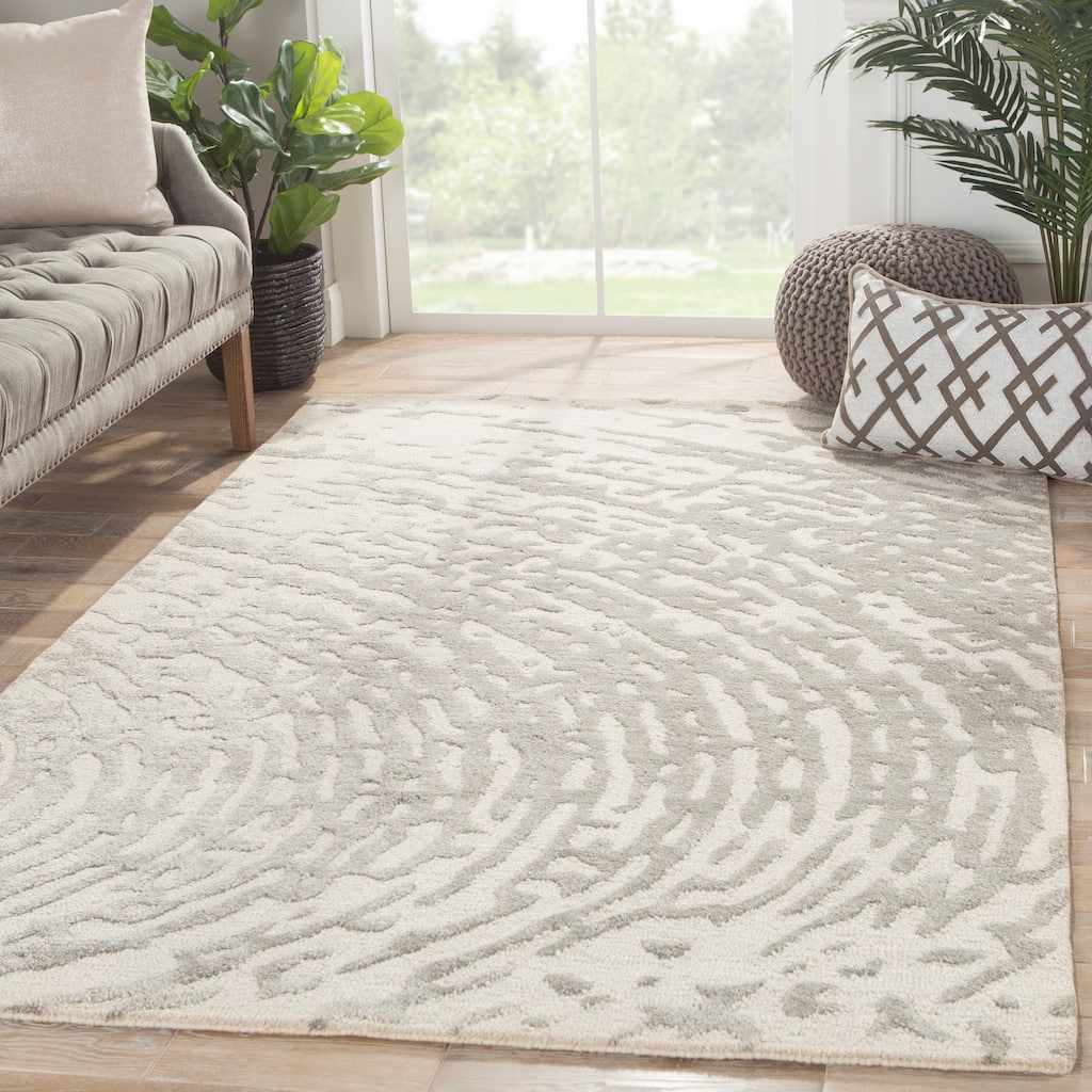 Imprint Handmade Abstract White/ Gray Area Rug (5' X 8') - 5' x 8'