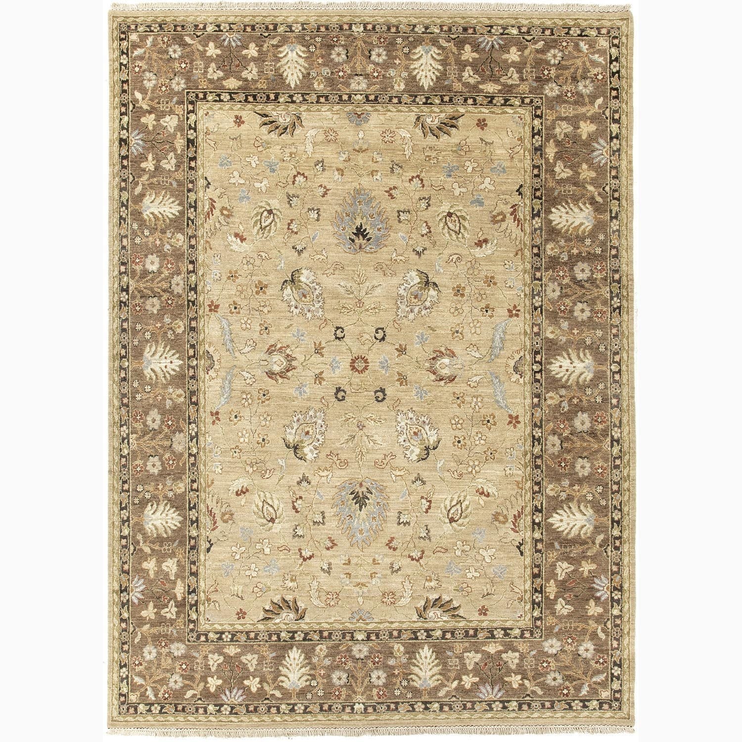 Hand made Oriental Pattern Taupe/ Brown Wool Rug (8x10)