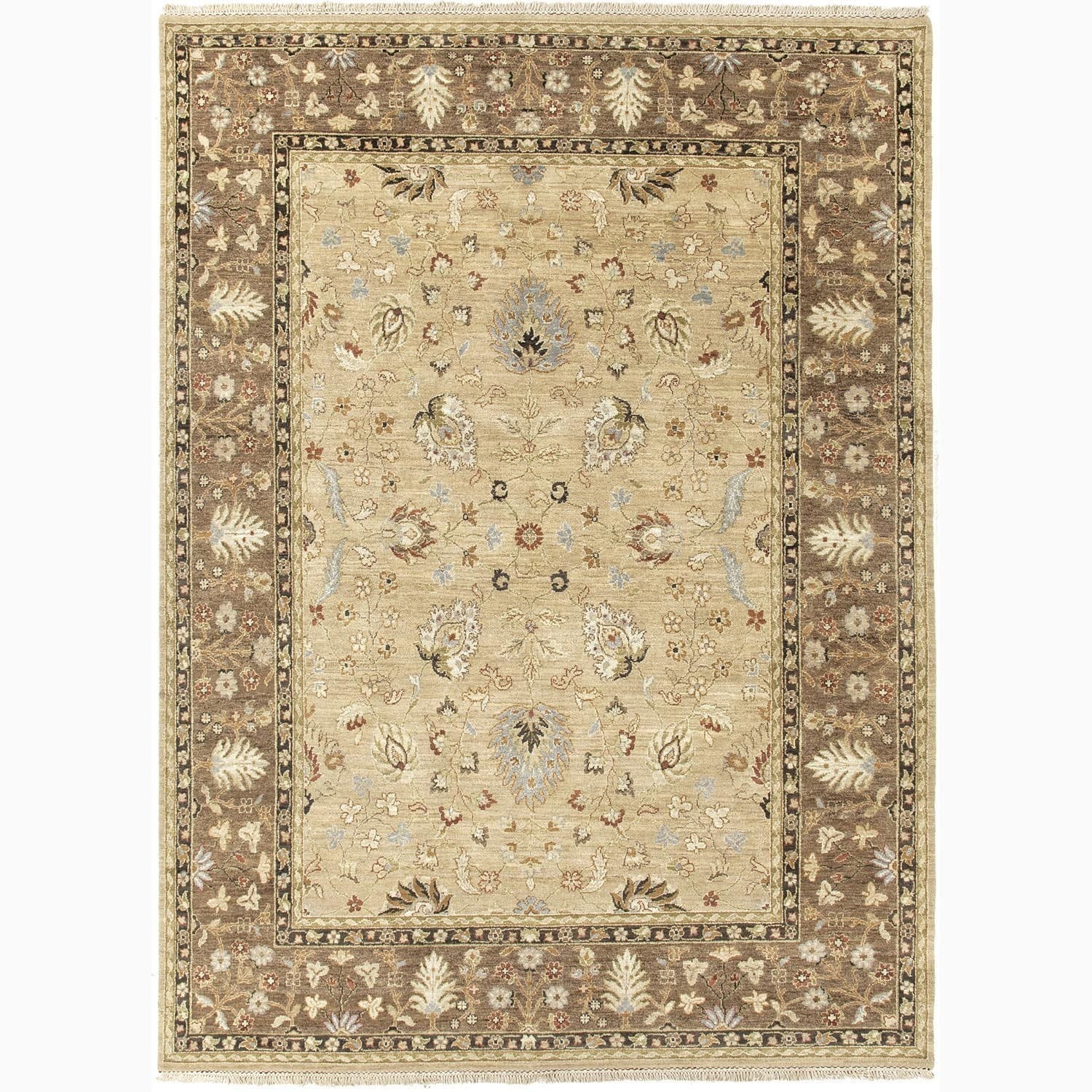 Hand made Oriental Pattern Taupe/ Brown Wool Rug (6x9)