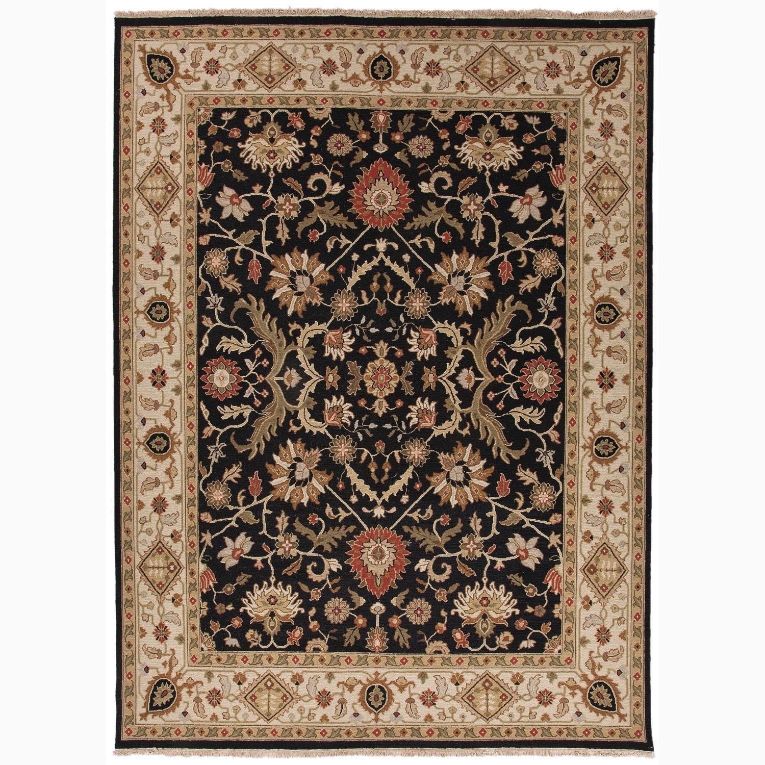 Hand made Oriental Pattern Black/ Ivory Wool Rug (2x3)