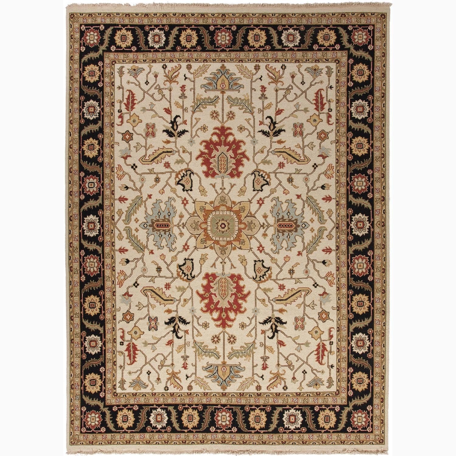 Hand made Oriental Pattern Ivory/ Black Wool Rug (8x10)