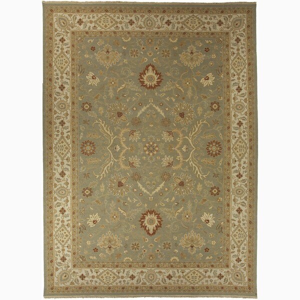 Hand-Knotted Floral Green Area Rug (8' X 10') - 7'10" x 9'10"