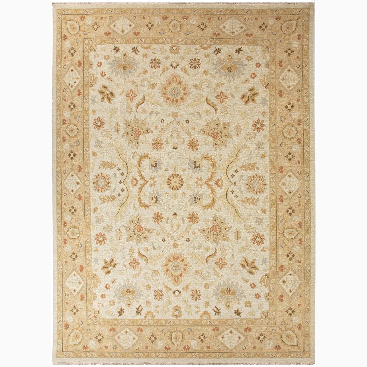 Hand made Oriental Pattern Ivory/ Taupe Wool Rug (9x12)