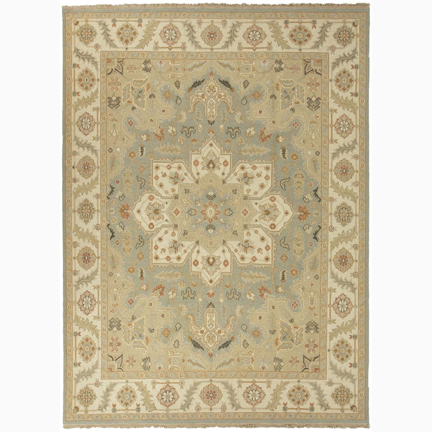 Hand made Oriental Pattern Blue/ Ivory Wool Rug (10x14)