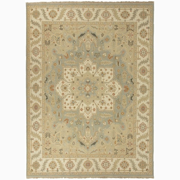 Hand Made Oriental Pattern Blue/ Ivory Wool Rug (2x3)  