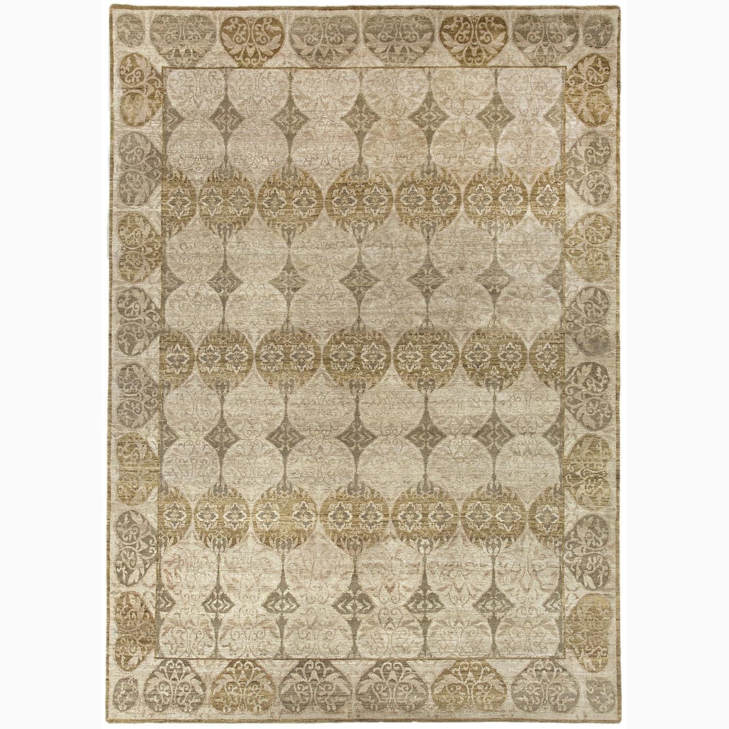 Hand made Abstract Pattern Ivory/ Taupe Wool Rug (6x9)
