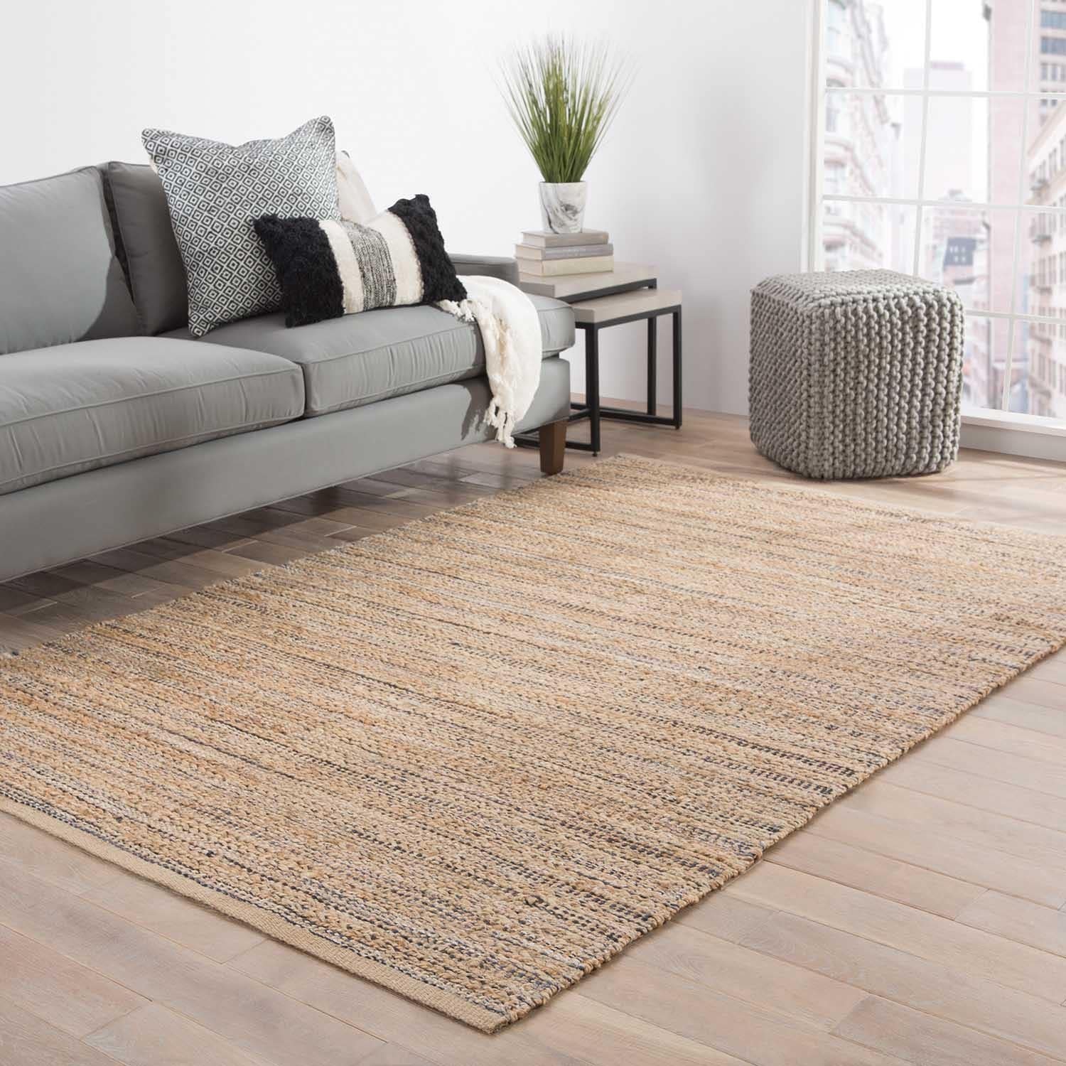 Hand made Solid Pattern Taupe/ Gray Cotton/ Jute Rug (2.6x4)