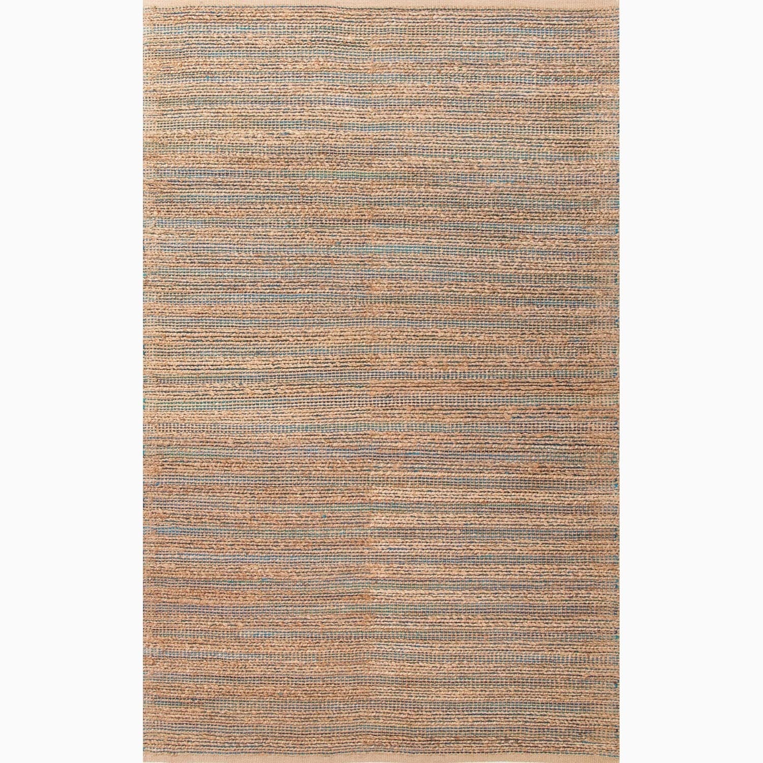Hand made Solid Pattern Blue/ Tan Cotton/ Jute Rug (8x10)
