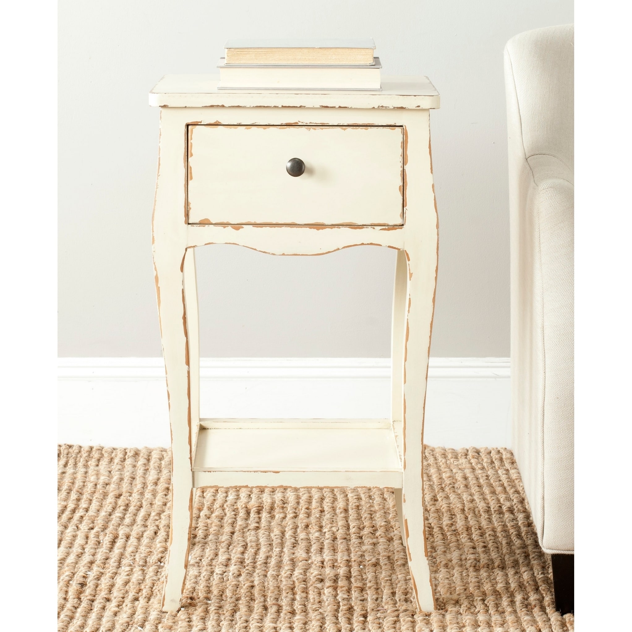 Thelma Distressed Vanilla End Table (Distressed vanillaMaterials Poplar woodDimensions 30 inches high x 16.1 inches wide x 14.2 inches deepThis product will ship to you in 1 box.Furniture arrives fully assembled )