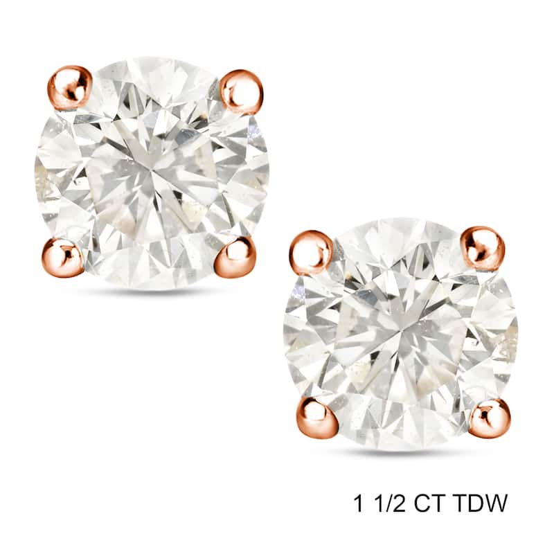 Auriya Round Diamond Stud Earrings 1 to 2ct TDW 14k Rose Gold Certified (J-K, I1-I2) - 1.50ct