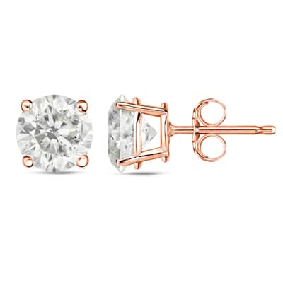 Auriya Round Diamond Stud Earrings 1 to 2ct TDW 14k Rose Gold Certified (J-K, I1-I2)