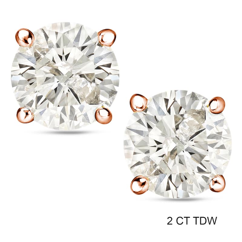 Auriya Round Diamond Stud Earrings 1 to 2ct TDW 14k Rose Gold Certified (J-K, I1-I2) - 2.00ct