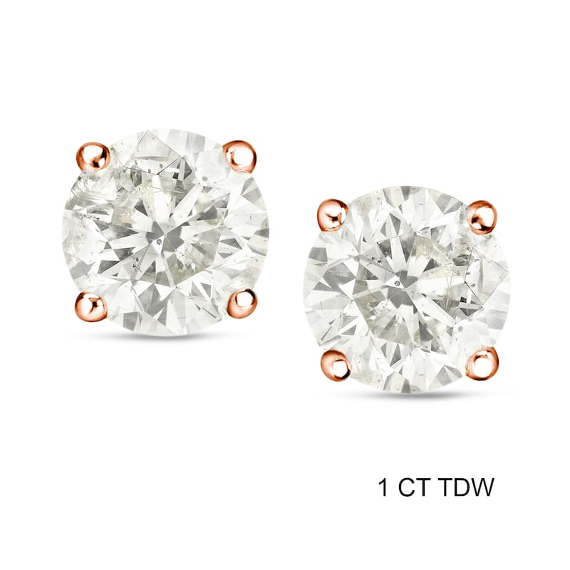 Auriya Round Diamond Stud Earrings 1 to 2ct TDW 14k Rose Gold Certified (J-K, I1-I2) - 1.00ct