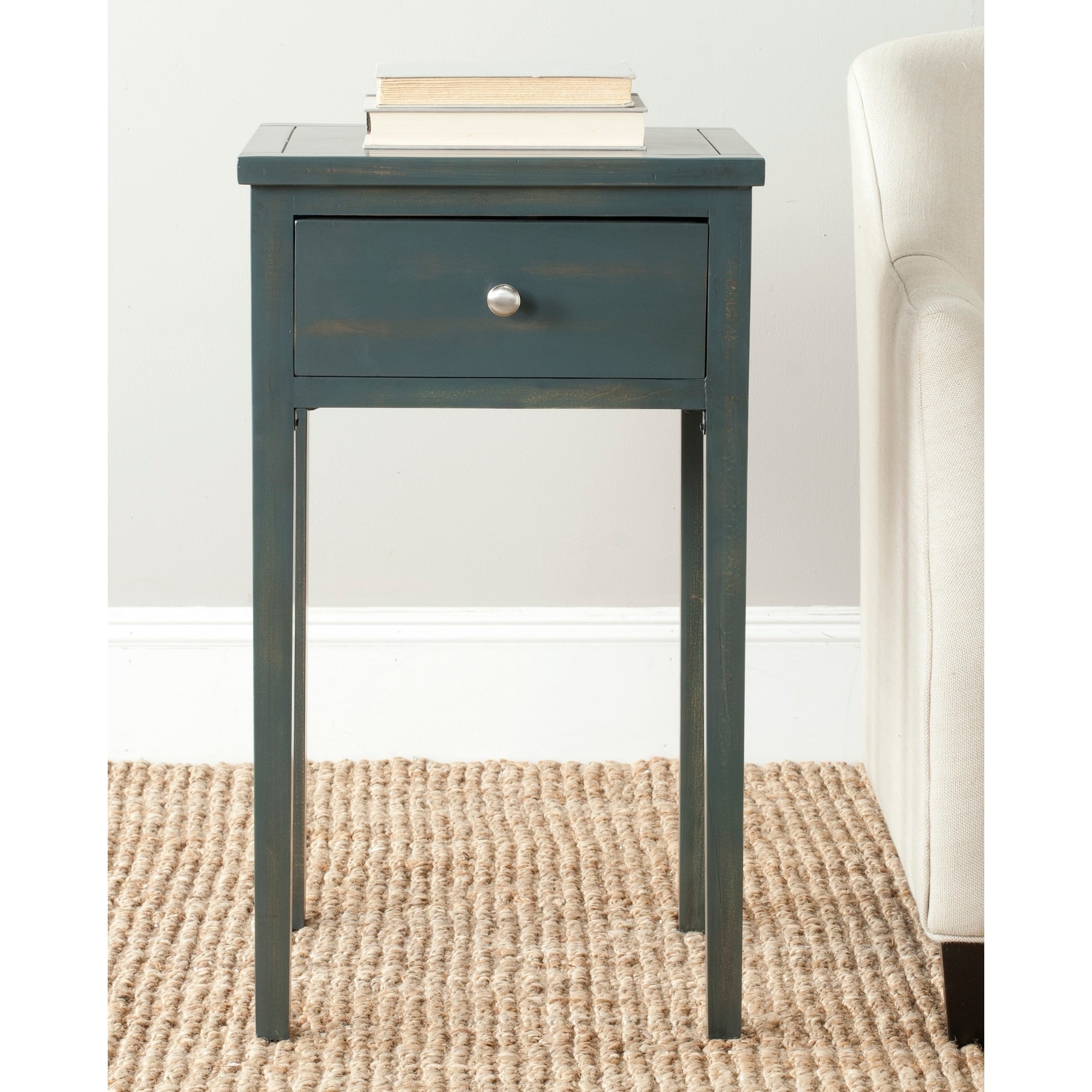 Abel Dark Teal End Table (Dark tealMaterials Pine woodDimensions 29.7 inches high x 16.9 inches wide x 14.2 inches deepThis product will ship to you in 1 box.Furniture arrives fully assembled )