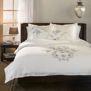 Superior Hyacinth Floral Embroidered Cotton 3-Pc Duvet Cover Set