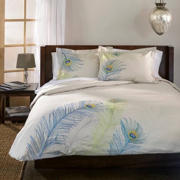 Shop Miranda Haus Peacock 3 Piece Embroidered Cotton Duvet Cover