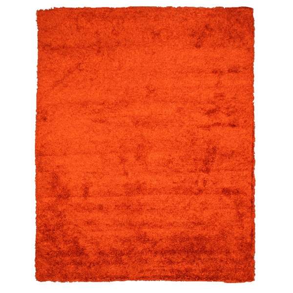 Handmade Burnt Orange Wool and Viscose Shaggy Rug (8 x 10)