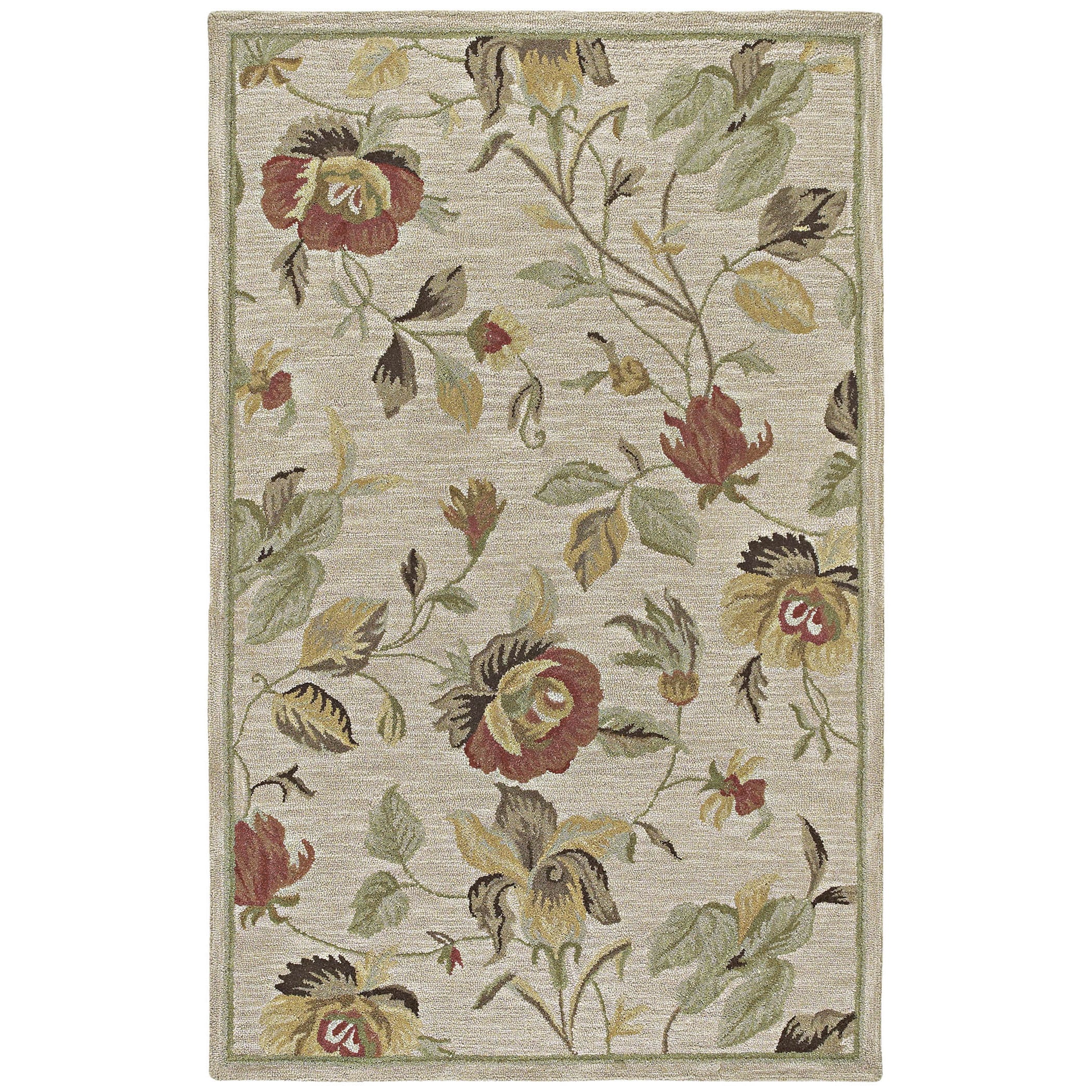 Hand tufted Lawrence Oatmeal Floral Wool Rug (76 X 90)