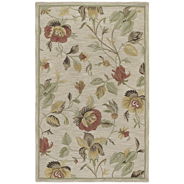 Hand-Tufted Lawrence Oatmeal Floral Wool Rug - 7'6 x 9'