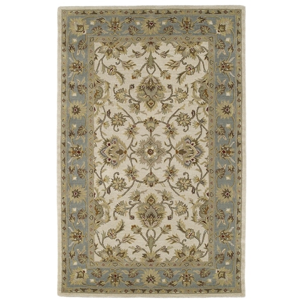 Hand-tufted Lawrence Beige Kashan Wool Rug (7'6 x 9'0) - 7'6" x 9'