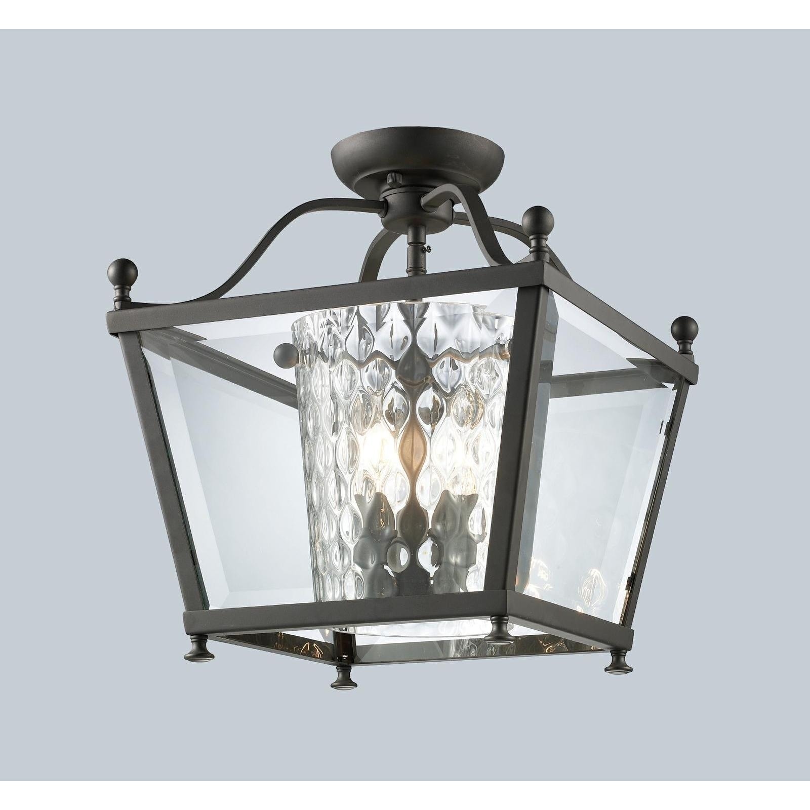 Z lite Bronze Caged Glass 3 light Semi flush Fixture