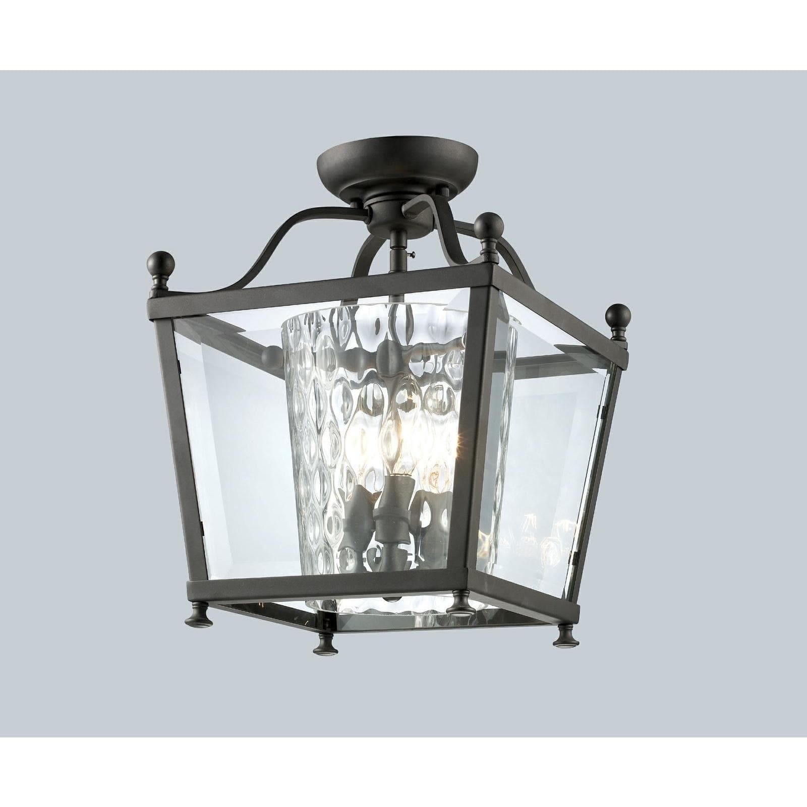 Z lite Bronze Caged Glass 3 light Semi flush Mount Fixture