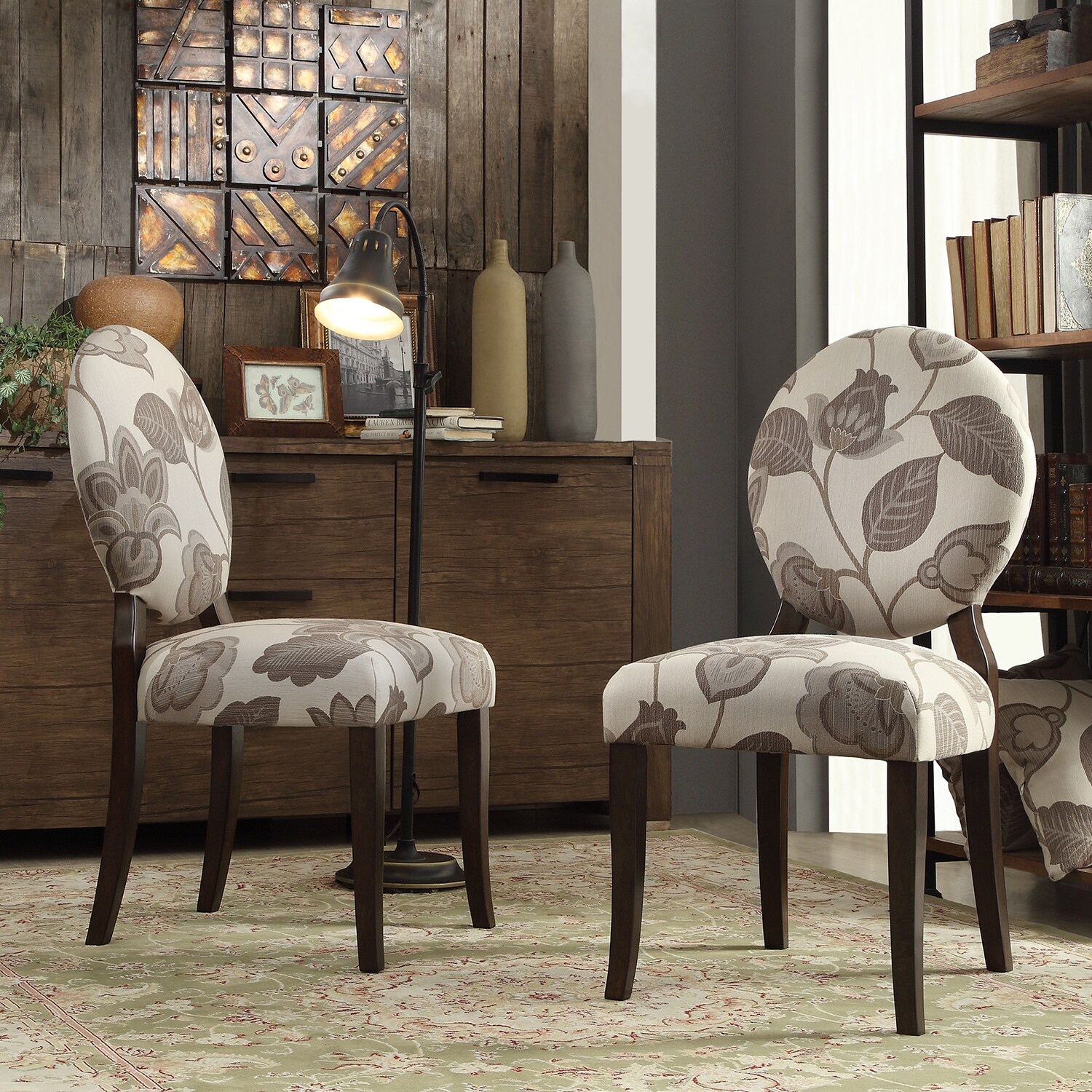 Inspire Q Paulina Grey Floral Round Back Dining Chair (set Of 2)