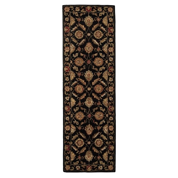 Freya Handmade Floral Black/ Red Area Rug (3' X 12') - 3' x 12' Runner