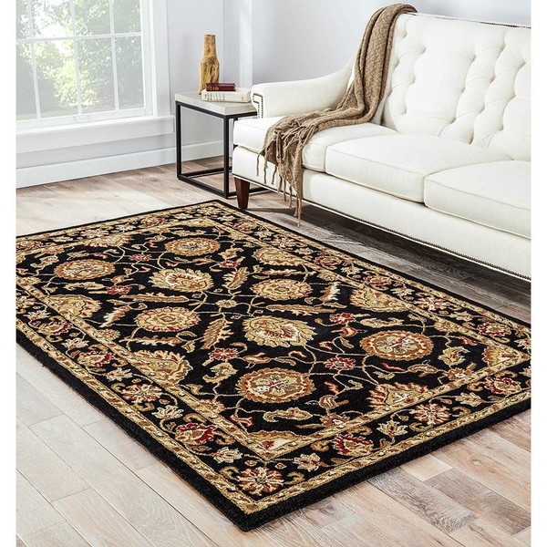 Freya Handmade Floral Black/ Red Area Rug (9' X 12') - 8'10" x 11'9"