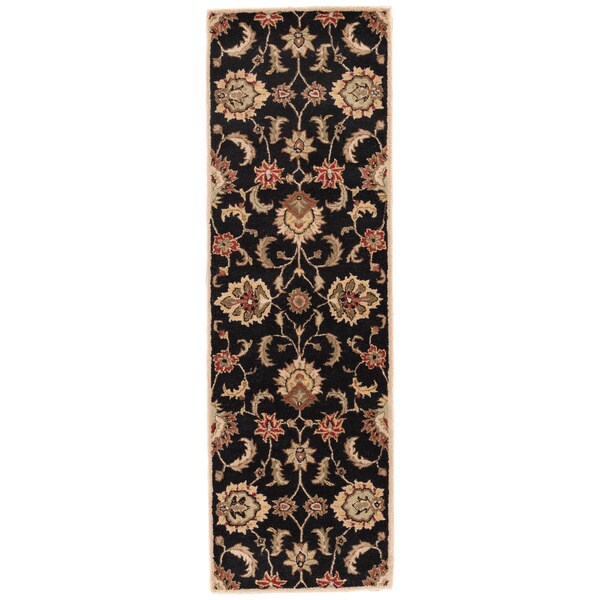 Coventry Handmade Floral Black/ Tan Area Rug (2'6" X 6') - 2'6" x 6'