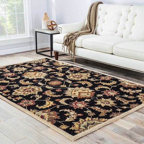 Coventry Handmade Floral Black/ Tan Area Rug - 8' x 10'