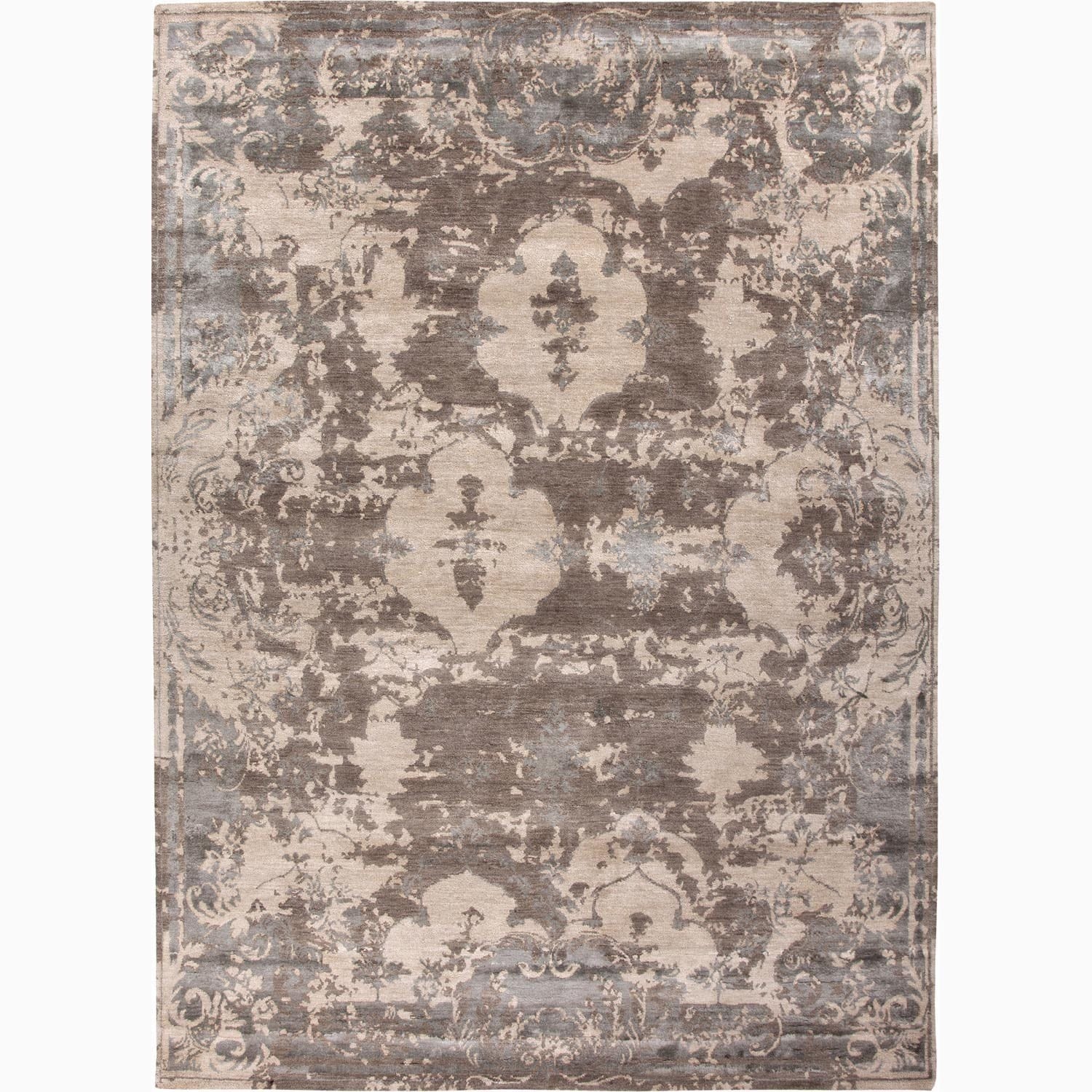 Handmade Abstract Pattern Ivory/ Gray Wool/ Bamboo Silk Rug (2 X 3)