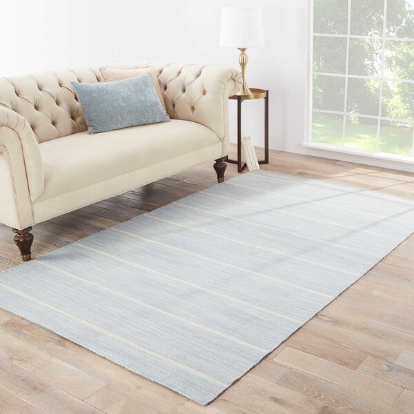 Byron Handmade Stripe Blue/ White Area Rug - 5' x 8'