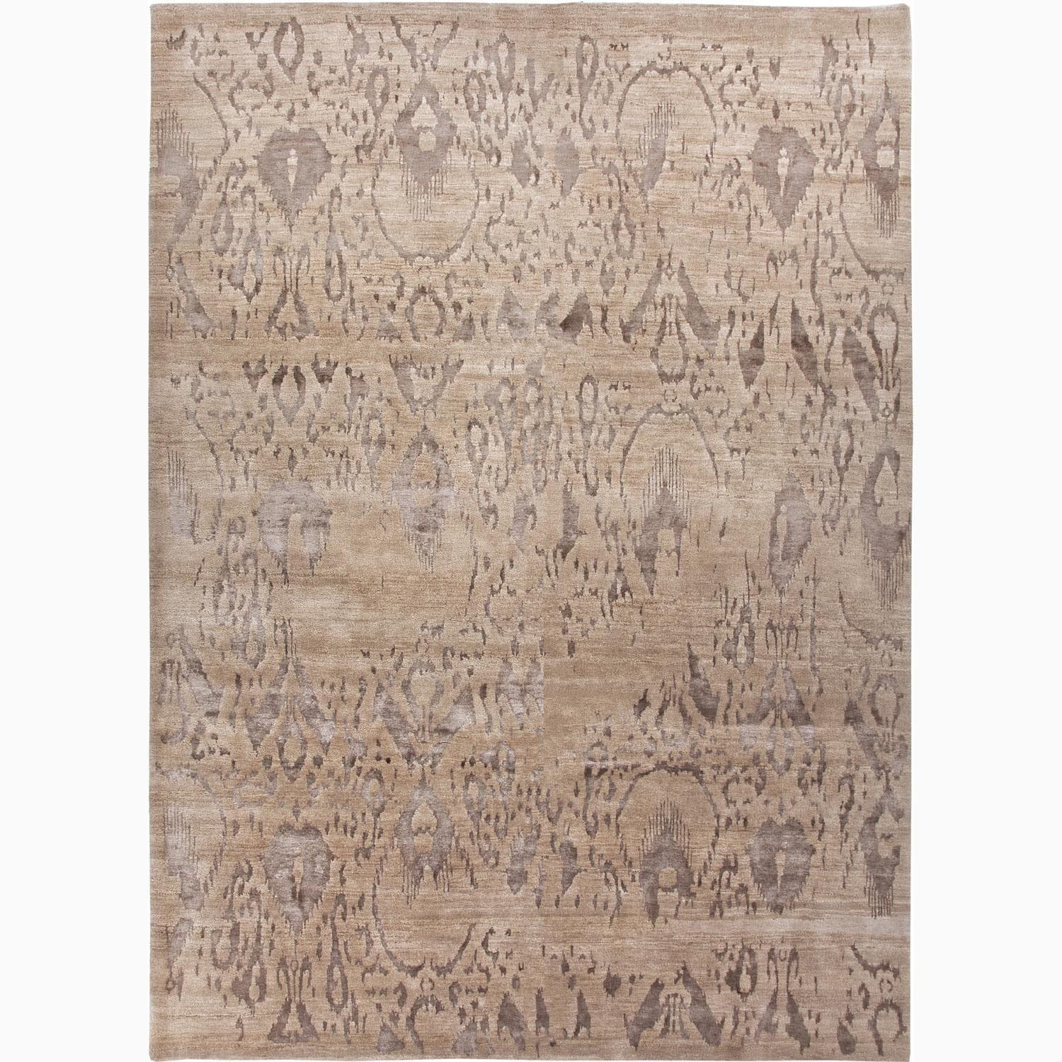 Handmade Tribal Pattern Taupe/ Gray Wool/ Bamboo Silk Rug (8 X 10)