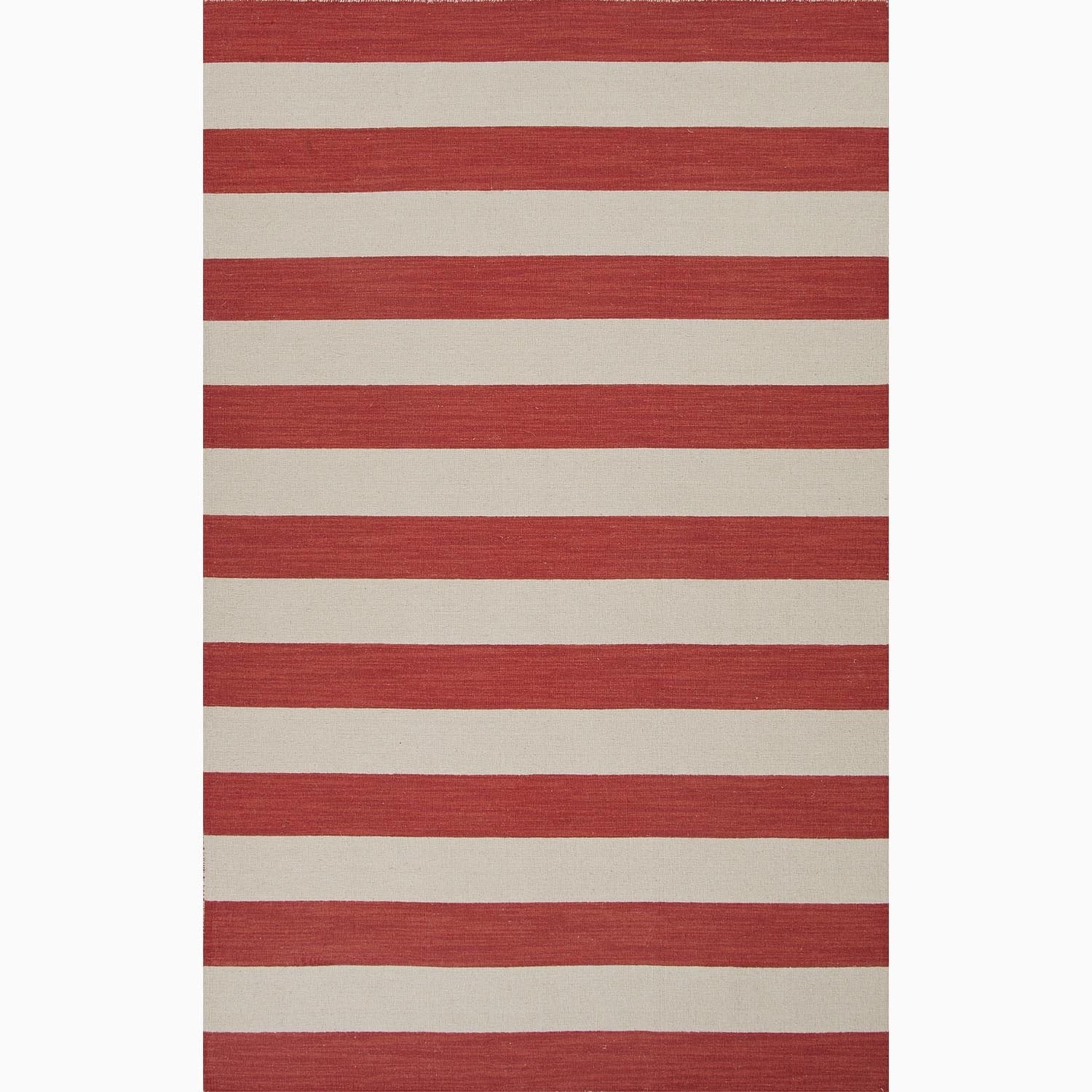 Hand made Stripe Pattern Red/ Ivory Wool Rug (8x10)