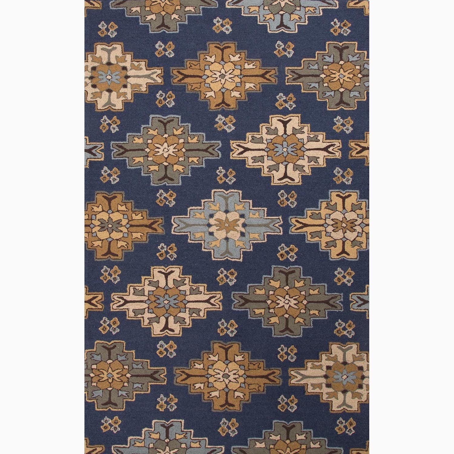 Handmade Blue/ Tan Wool Looped Pile Rug (4 X 6)