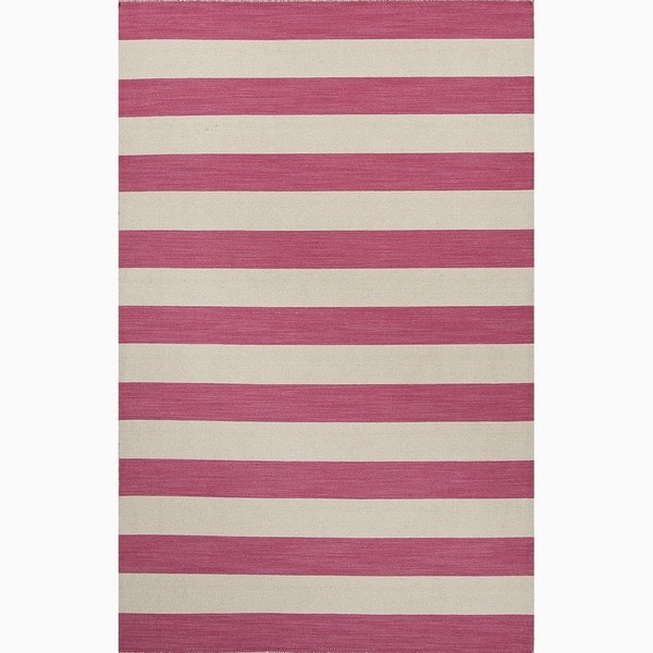 Shop Handmade Stripe Pattern Pink/ Ivory Wool Rug (4 x 6) 4' x 6