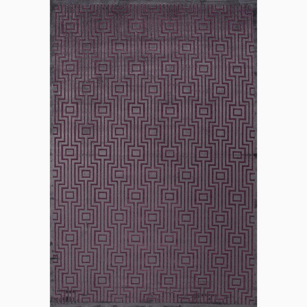 Handmade Geometric Pattern Gray/ Purple Art Silk/ Chenille Rug (9 x 12)